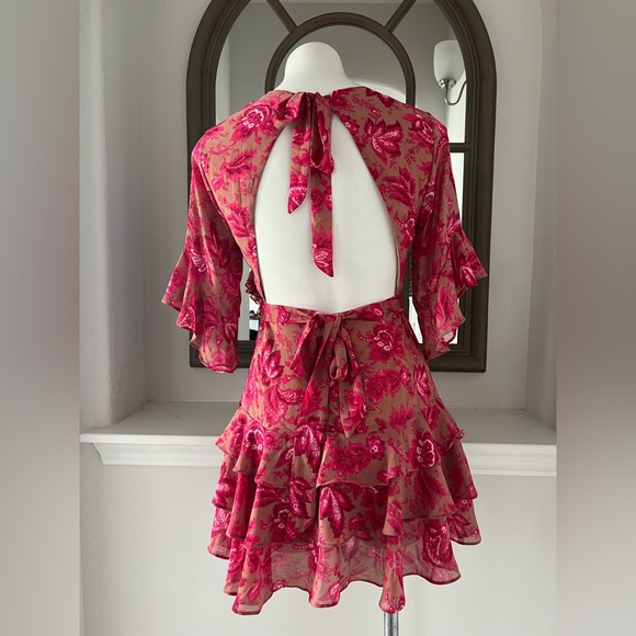 🚫Sundae Muse Christy Mini Tiered Dress, Floral Pink on Nude, Size 8 - Picture 8 of 14